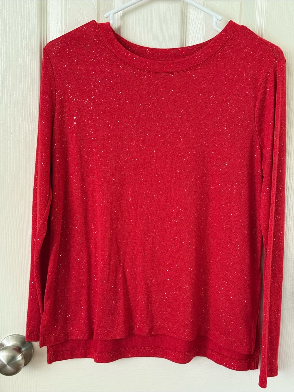 Old Navy Girls XL 14-16 Red Glitter Sparkle Long Sleeve Holiday Top
